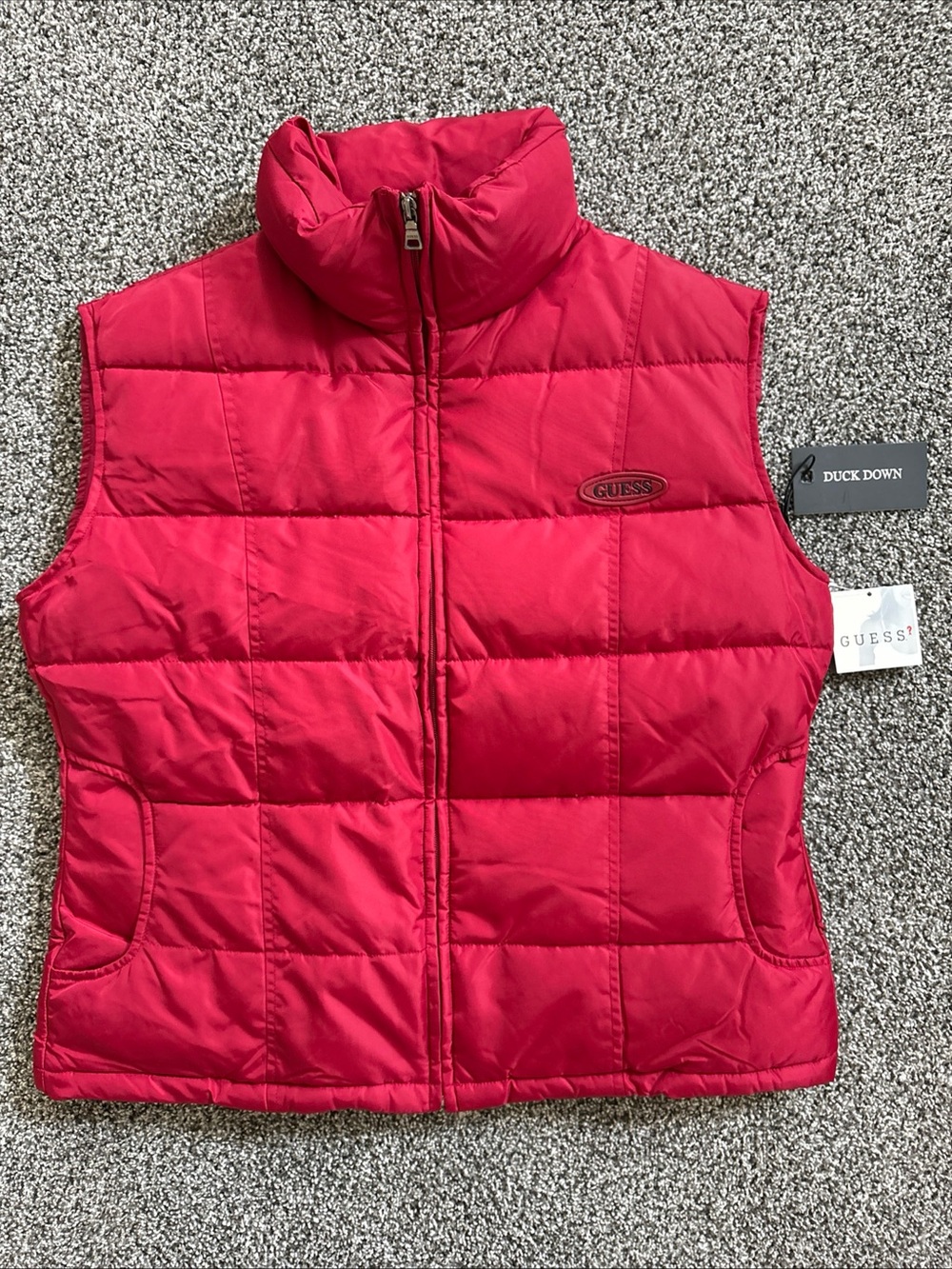 Guess Women’s Duck Down Puffer Vest Sleeveless Full Zip Red Large Outdoors